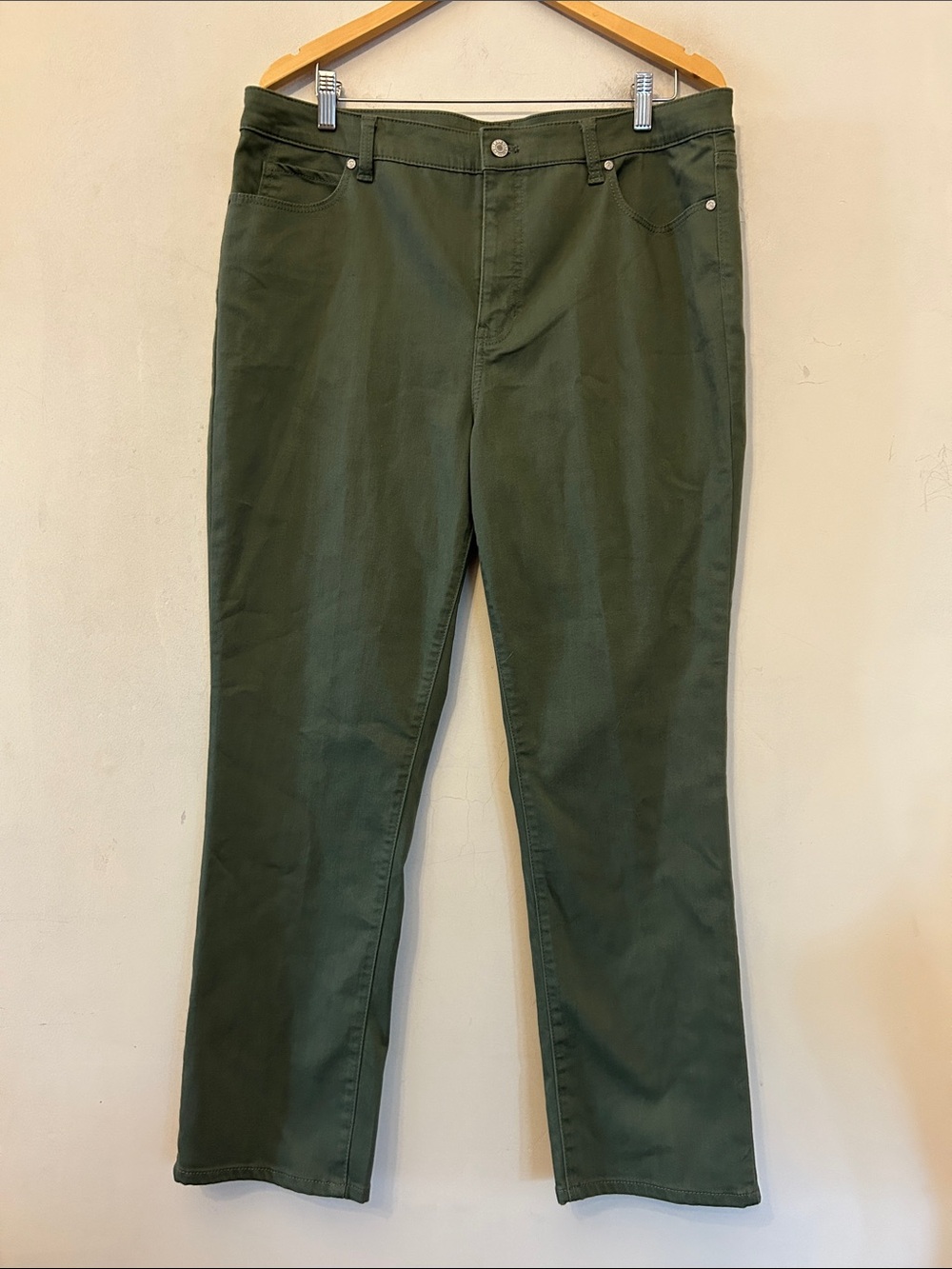 Talbots Olive Green Straight-Leg high waist Pants Size 16 P EUC